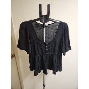 Rewind Y2K Baby Doll Black Short Sleeve Top Size X-L Gypsy Peasant Boho